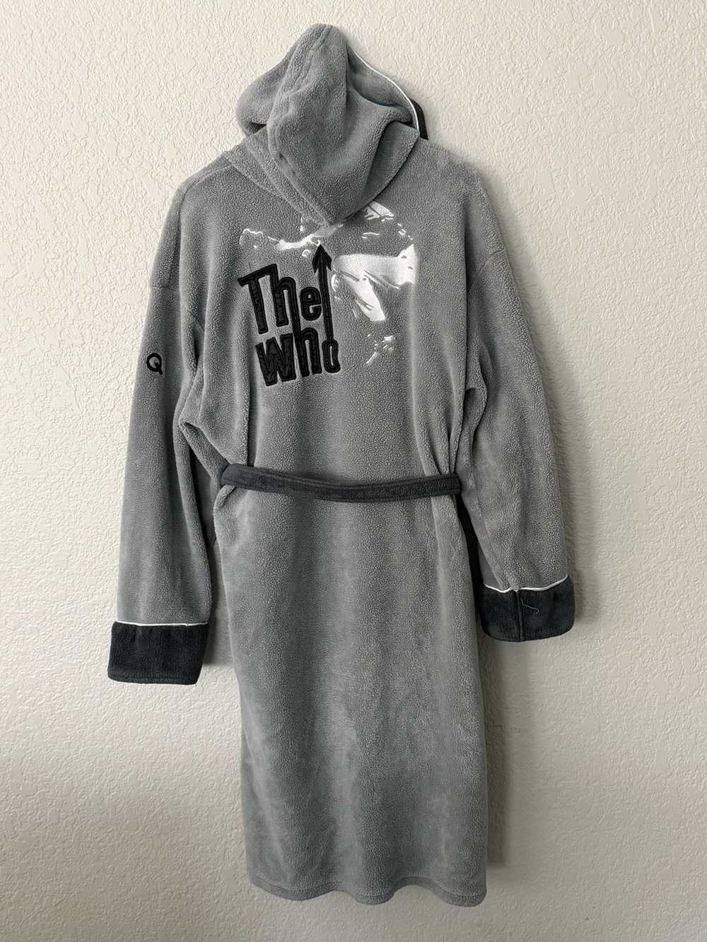 Gray Hooded Men's Fleece Robe - The Who Graphic Band merch creative quirk